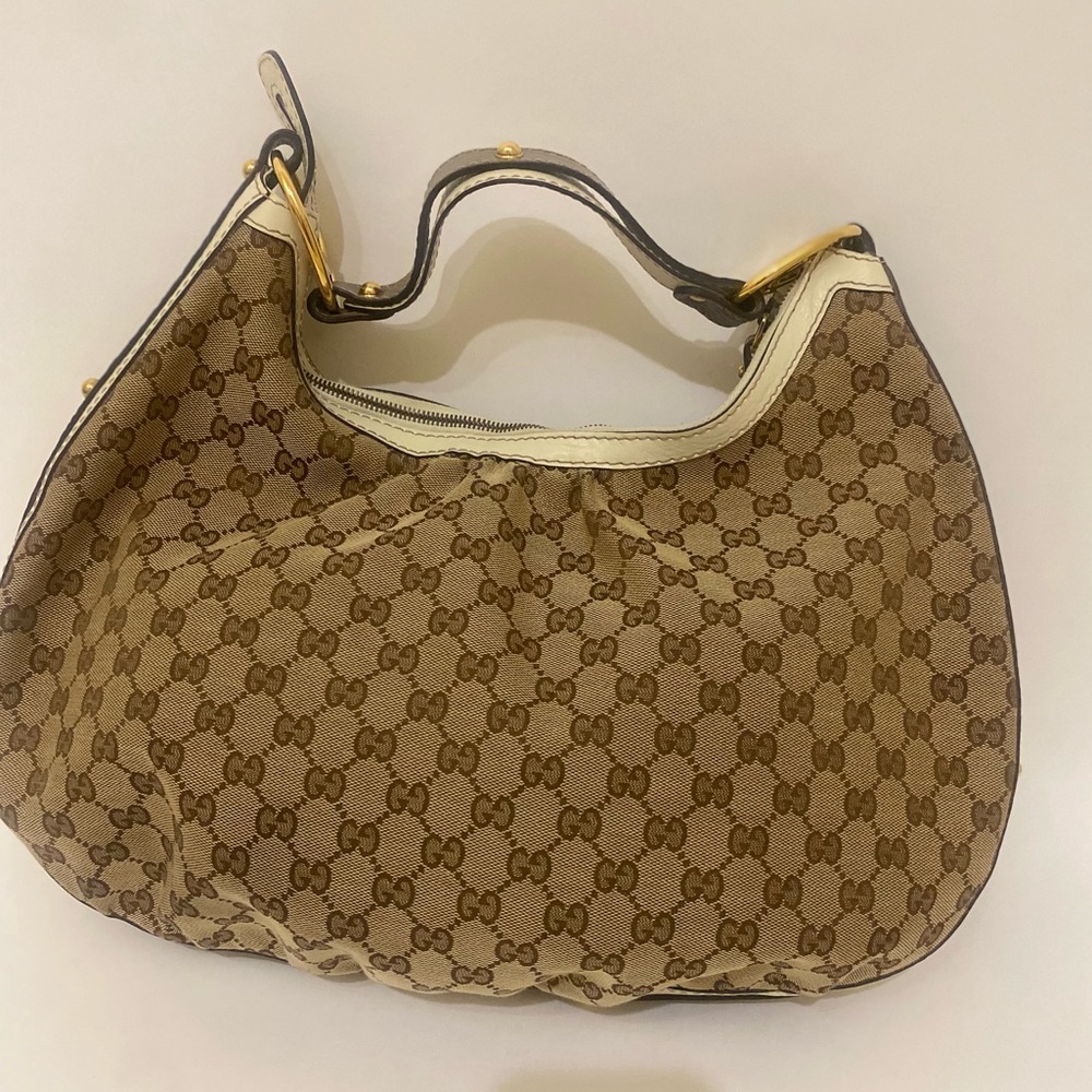 Gucci Canvas Monogram Shoulder Bag w/gold hardware AUTHENTIC 100%